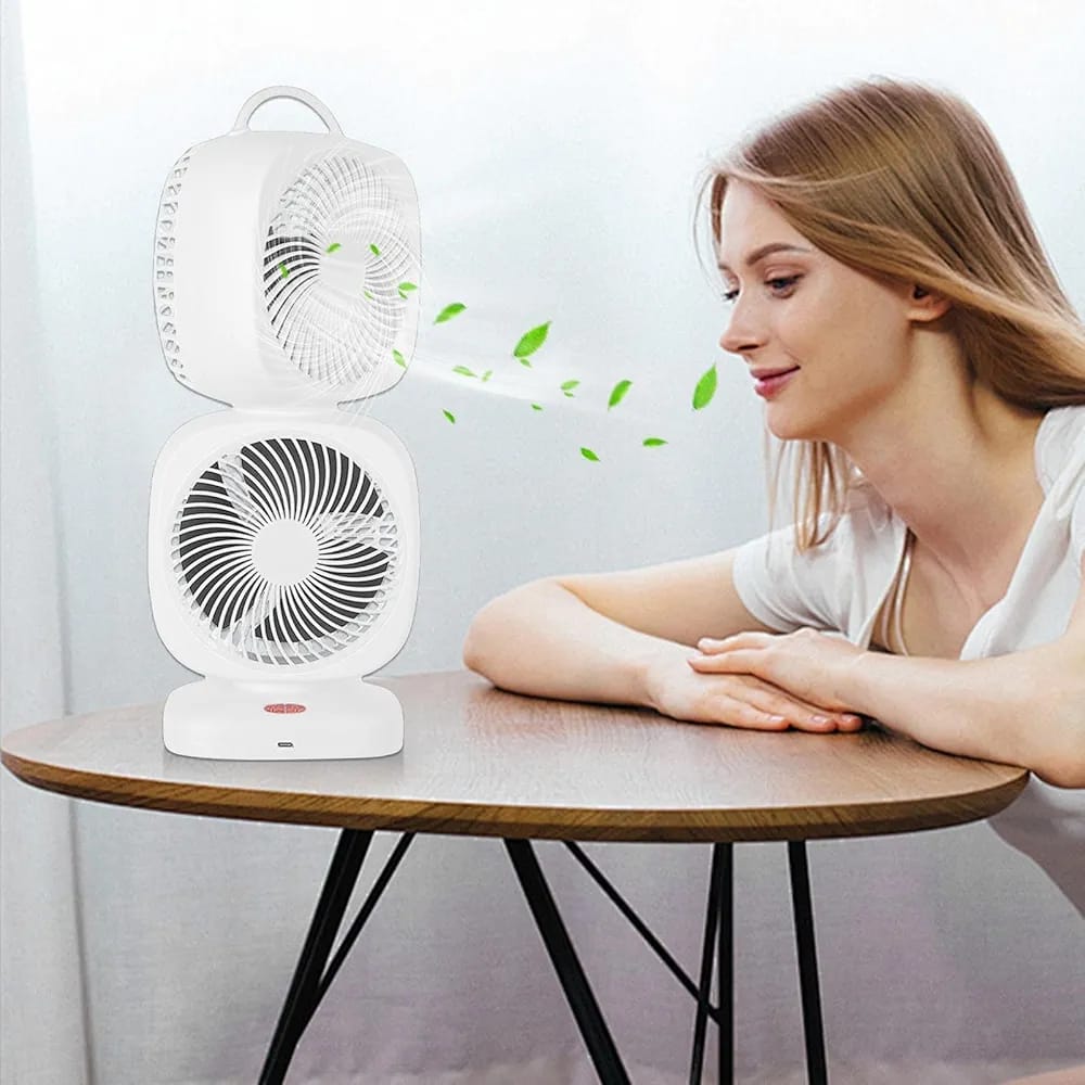 Rechargeable Rotating Dual Head Desk Fan