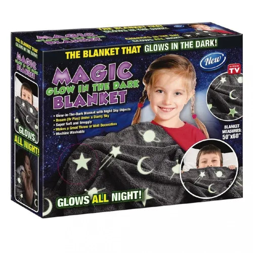 Magic Glow In The Dark Blanket Throw With Star Sky Objects Super Soft Snuggly Fluffy 50" X 60"