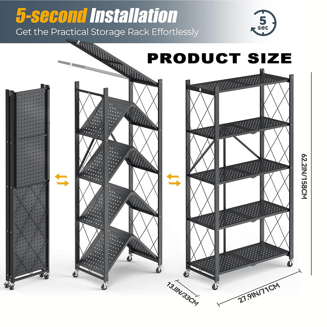 5 Layer Steel folding rack shelf with wheels