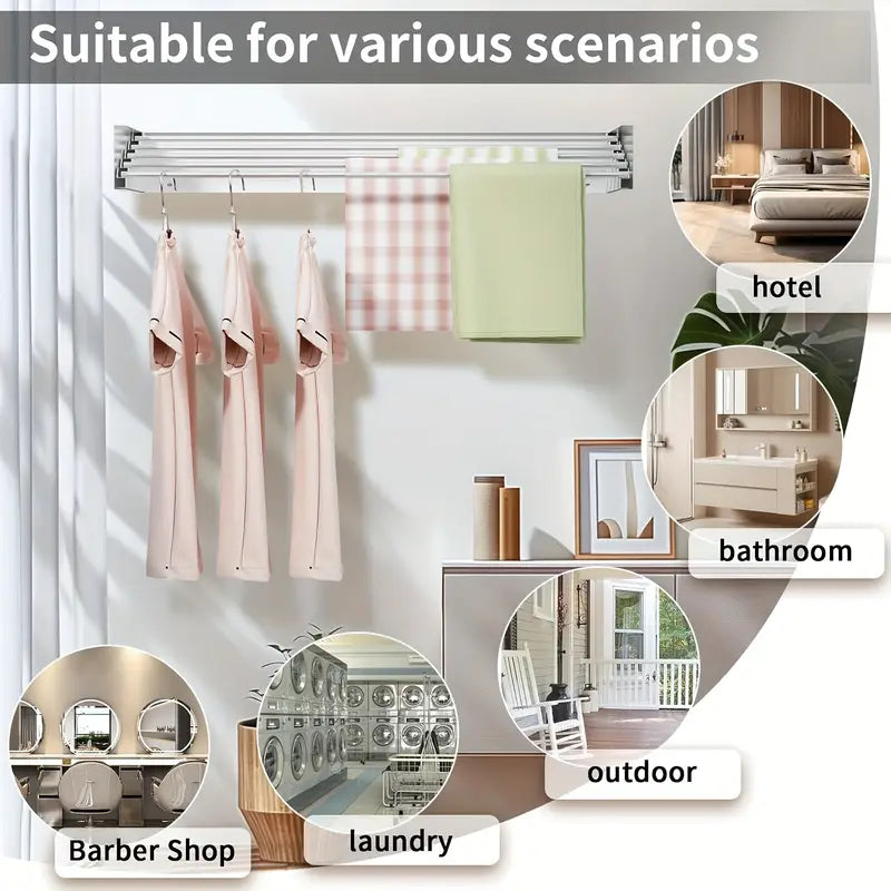 Wall Mounted Clothes Drying Rack 31.5", Foldable Wall Mount Laundry Rack Folding Indoor, Collapsible, Hidden Space Saver with Wall Template, 5 Rods