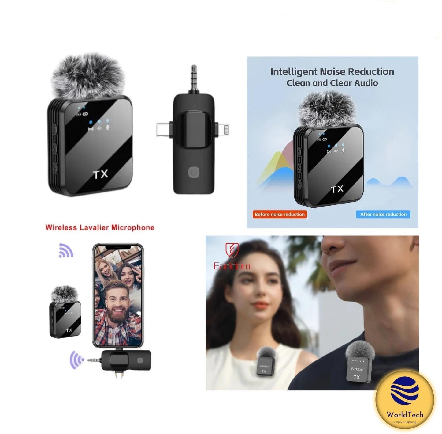 Earldom MC12 3in1 Collar Clip Microphone For Aux, Type C or iPhone