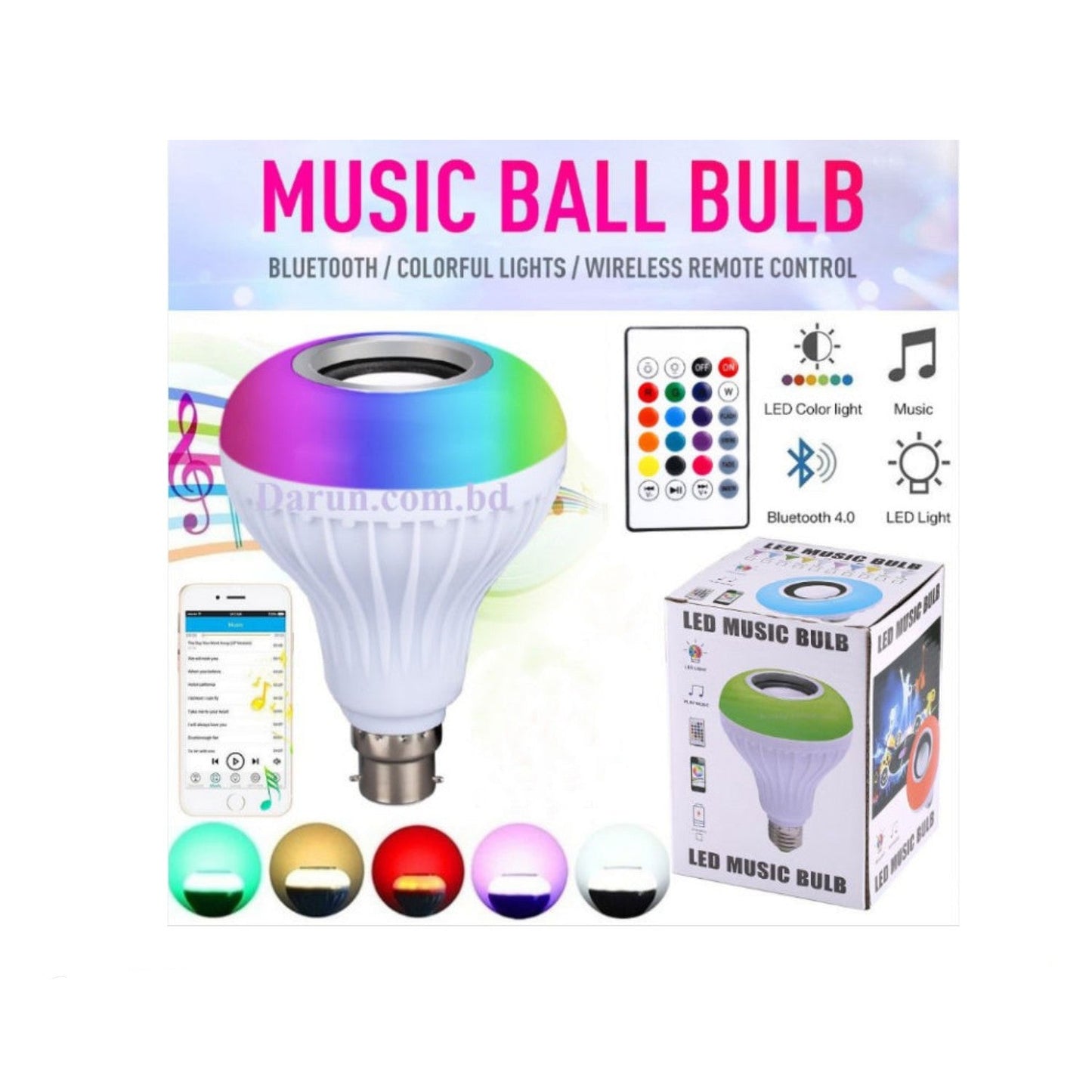Music Led Bluetooth Speaker Bulb With Remote