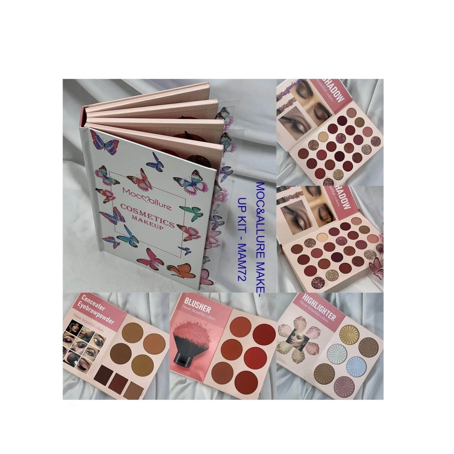 مجموعة مكياج موكالور مع ظلال العيون وأحمر الخدود وهايلايتر وتحديد الوجه وكونيسيلر