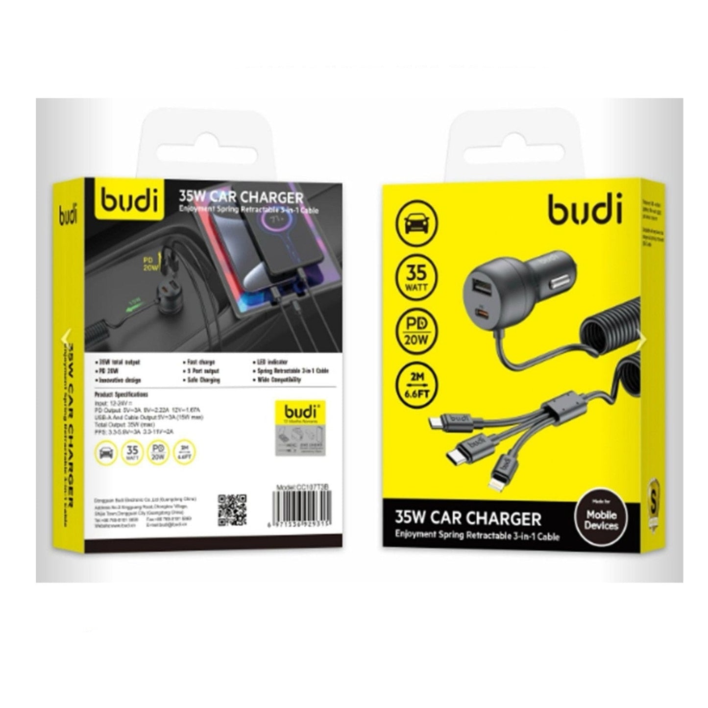 Budi 35W High Quality 3 in 1 Car Charger