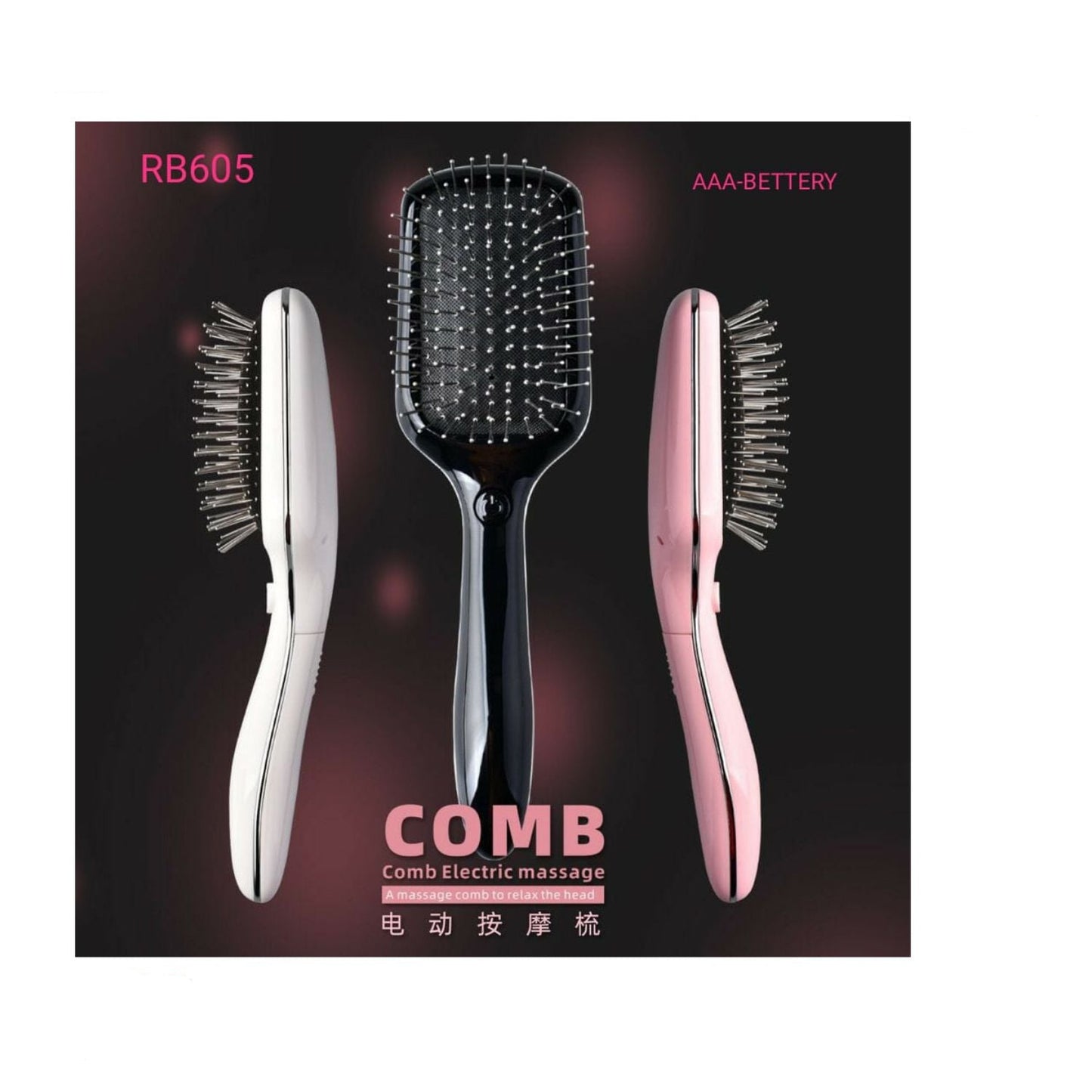 Electric Hair Brush Comb Portable Metal Anti-Static Magnetic-Massage Air Cushion Hair Comb Battery Operated