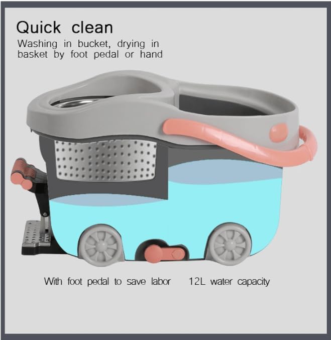 Holic Spin Mop Prime with Big Wheels and Stainless Steel Wringer and Foot Pedal