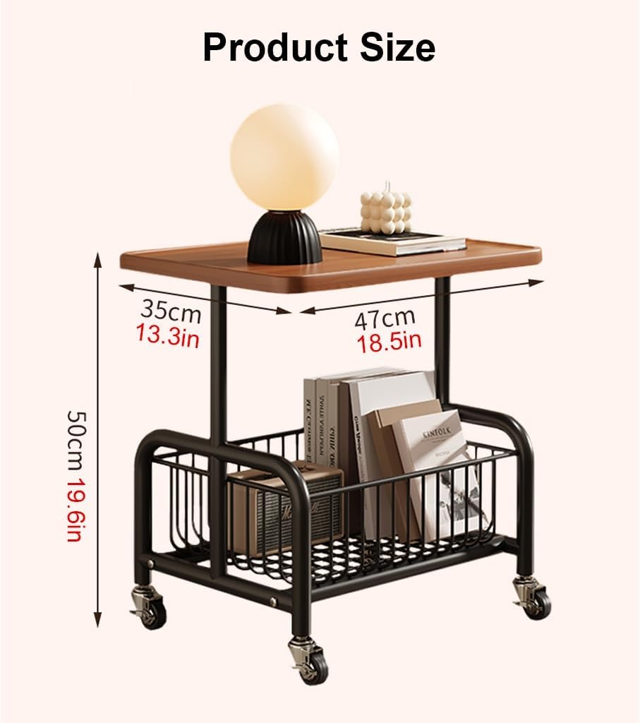 Mobile Coffee Table Laptop Desk Double-Layer Sofa Stand with Removable Basket Sturdy Night Cabinet for Living Room or Bed