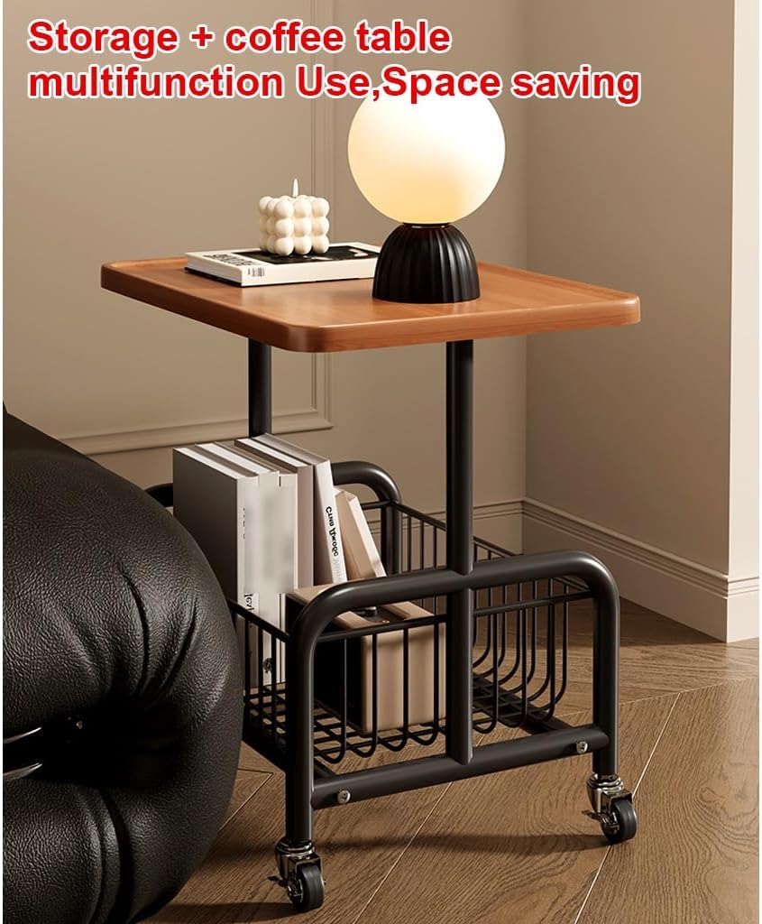 Mobile Coffee Table Laptop Desk Double-Layer Sofa Stand with Removable Basket Sturdy Night Cabinet for Living Room or Bed