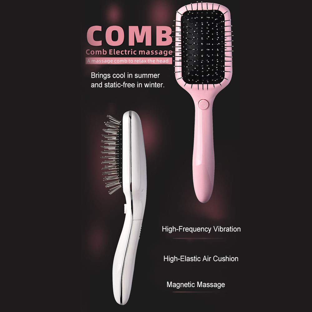 Electric Hair Brush Comb Portable Metal Anti-Static Magnetic-Massage Air Cushion Hair Comb Battery Operated
