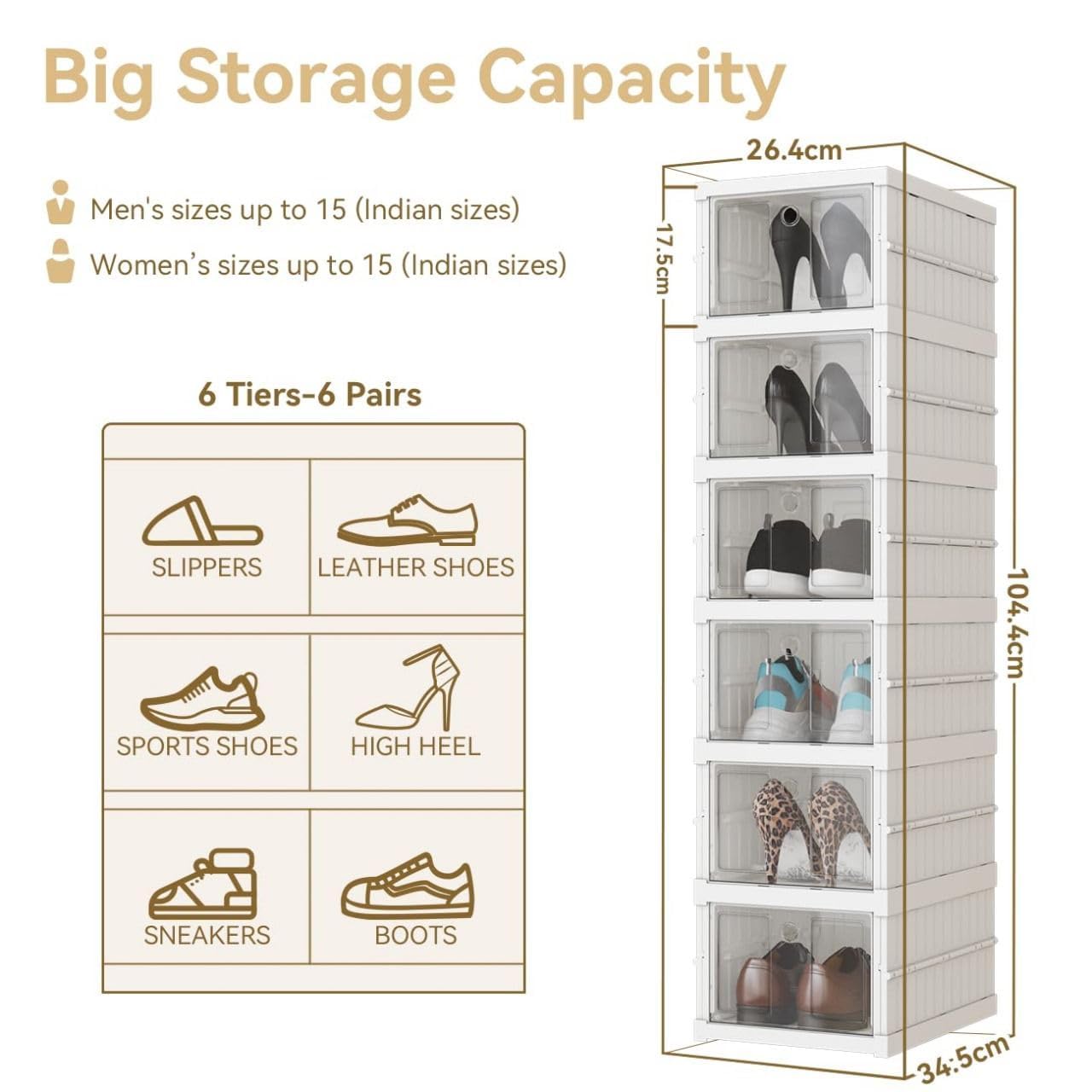 Portable Shoe Rack 6 Tier – Multi-Functional Storage Cabinet Collapsible, Folding Organizer with Door for Convenient and Space-Saving Storage