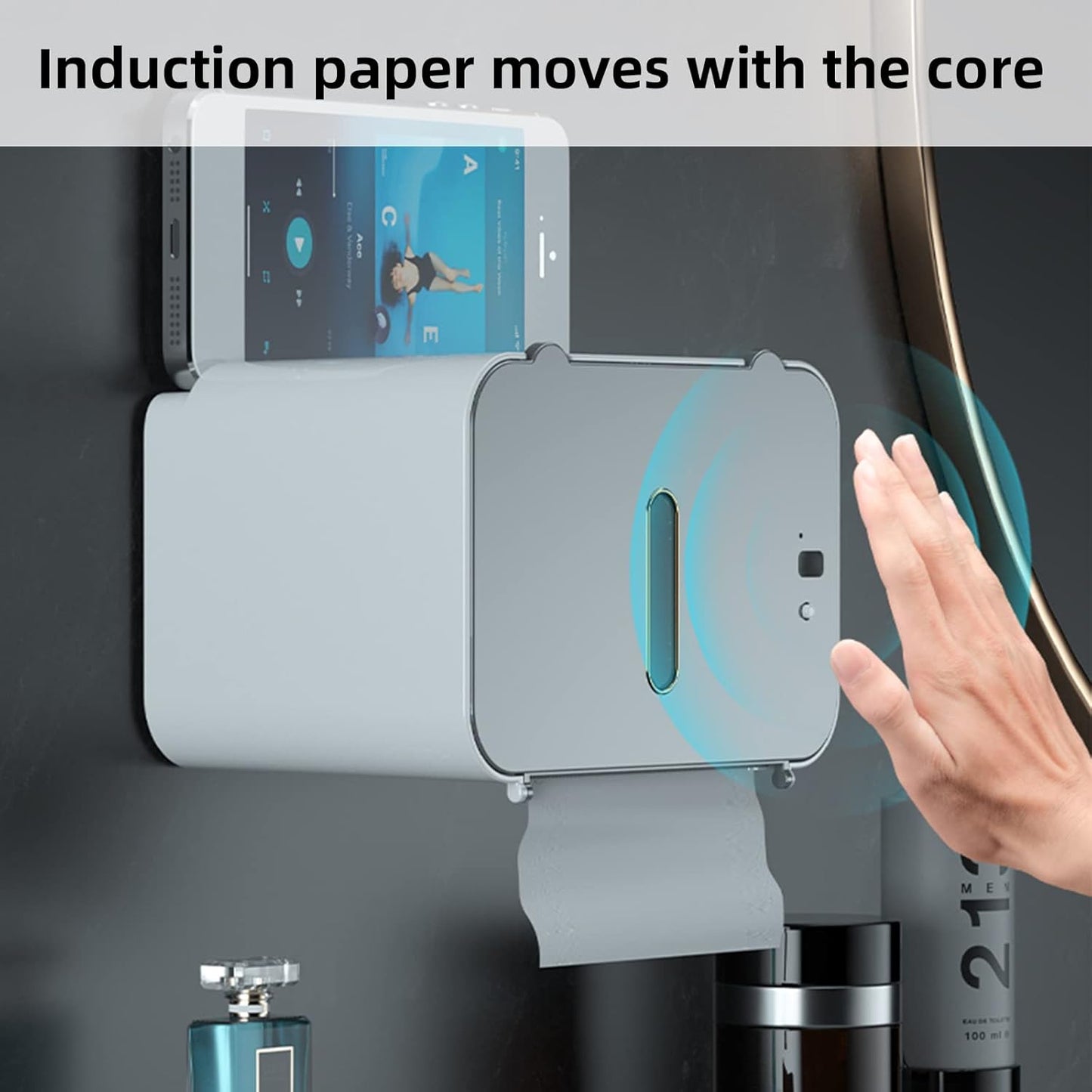 Automatic Toilet Paper Dispenser touchless Wall Mount, Commercial Toilet Paper Holder Dispenser, Paper Towel Dispenser with Shelf Household Intelligent Induction Punch-Free