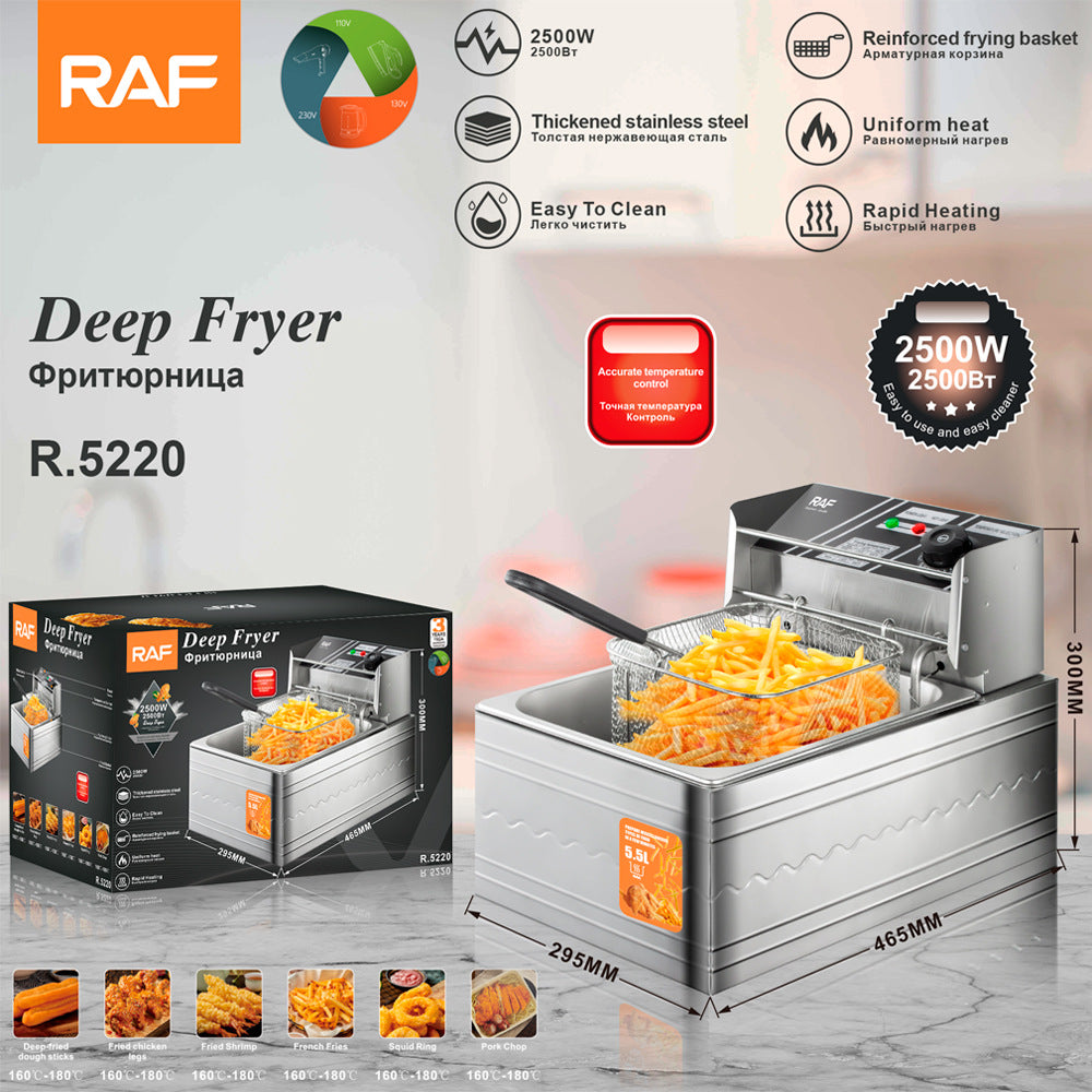 5.5 Liter Deep Fryer Machine Coil : Standard (Electric) Copper Heating element · Temperature Range 0°C to 200°C · S-Shaped Heat Pipes - Light Weight Steel Body