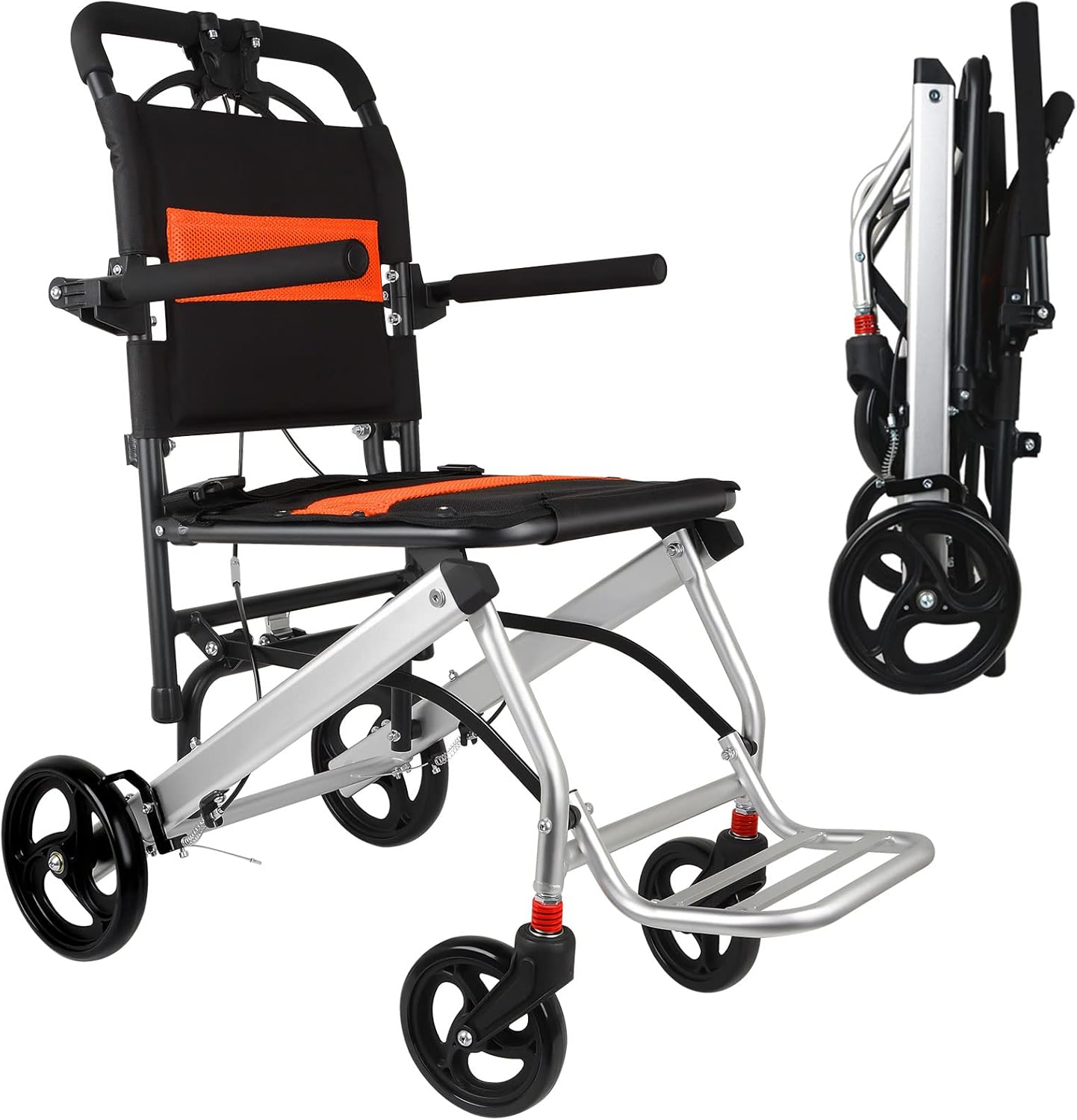 Ultra Light Transport Wheelchairs for Seniors Weight Only 15lbs, Travel Wheelchairs for Adults Lightweight Foldable Support 220lbs