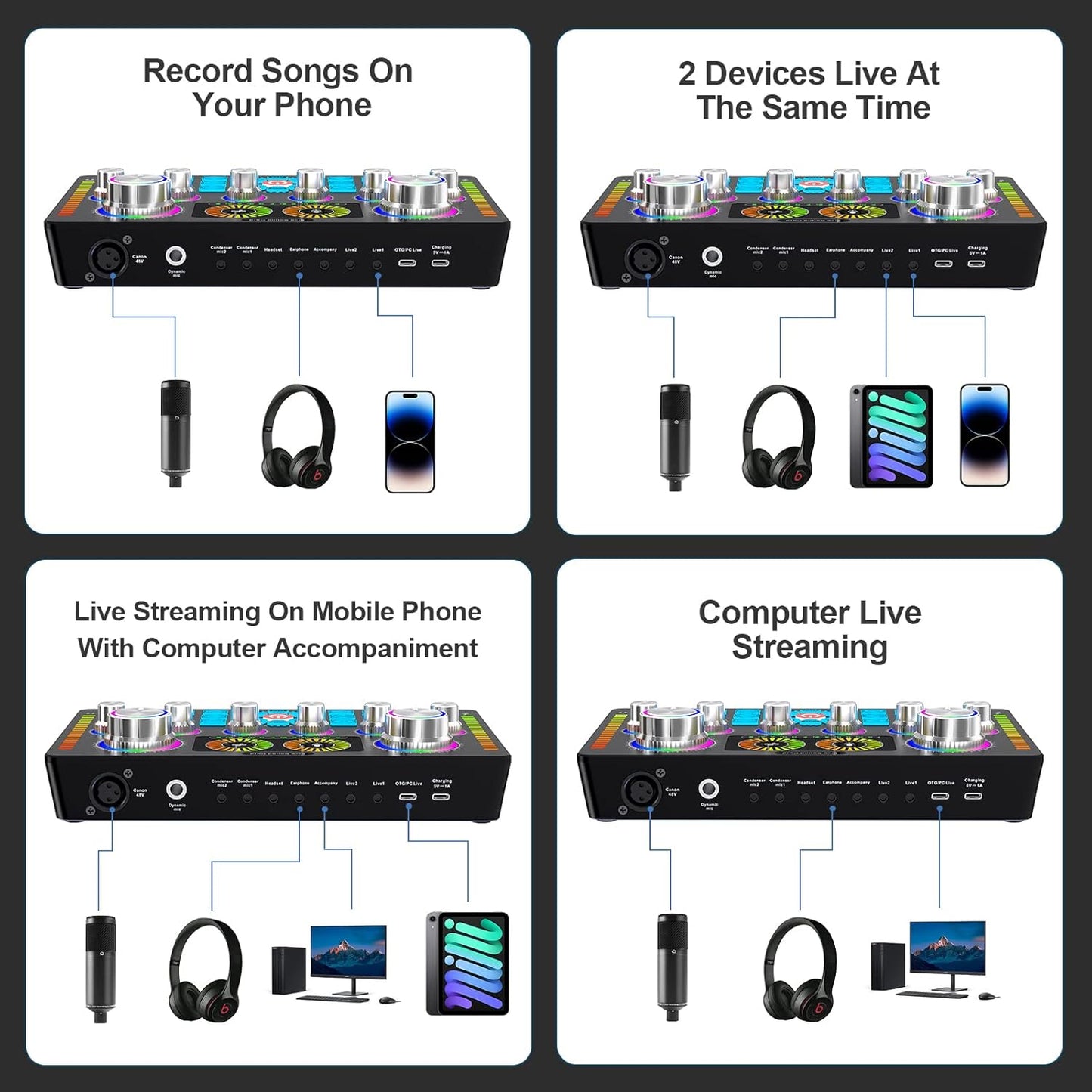 بطاقة صوت احترافية Q7 مع ميكروفون U87p مجموعة كاملة