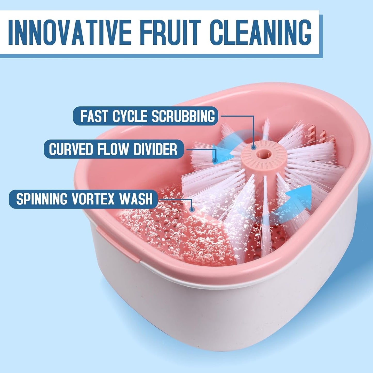 Fruit Cleaner Device, Fruit and Vegetable Washing Machine with Lid, Fruit Washer Spinner with Brush, Portable Fruit Scrubber, 720 Degree Scrubbing Fruit