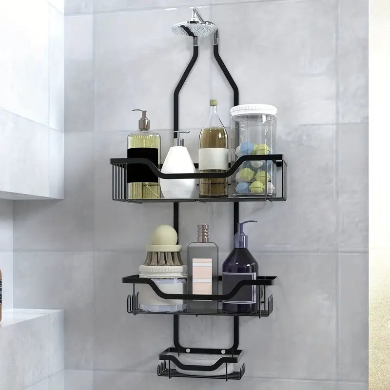 Rustproof Black Shower Caddy with Soap Holder - Wall-Mounted, No Drilling Needed