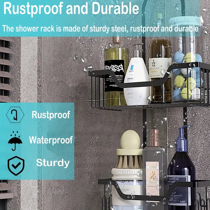 Rustproof Black Shower Caddy with Soap Holder - Wall-Mounted, No Drilling Needed