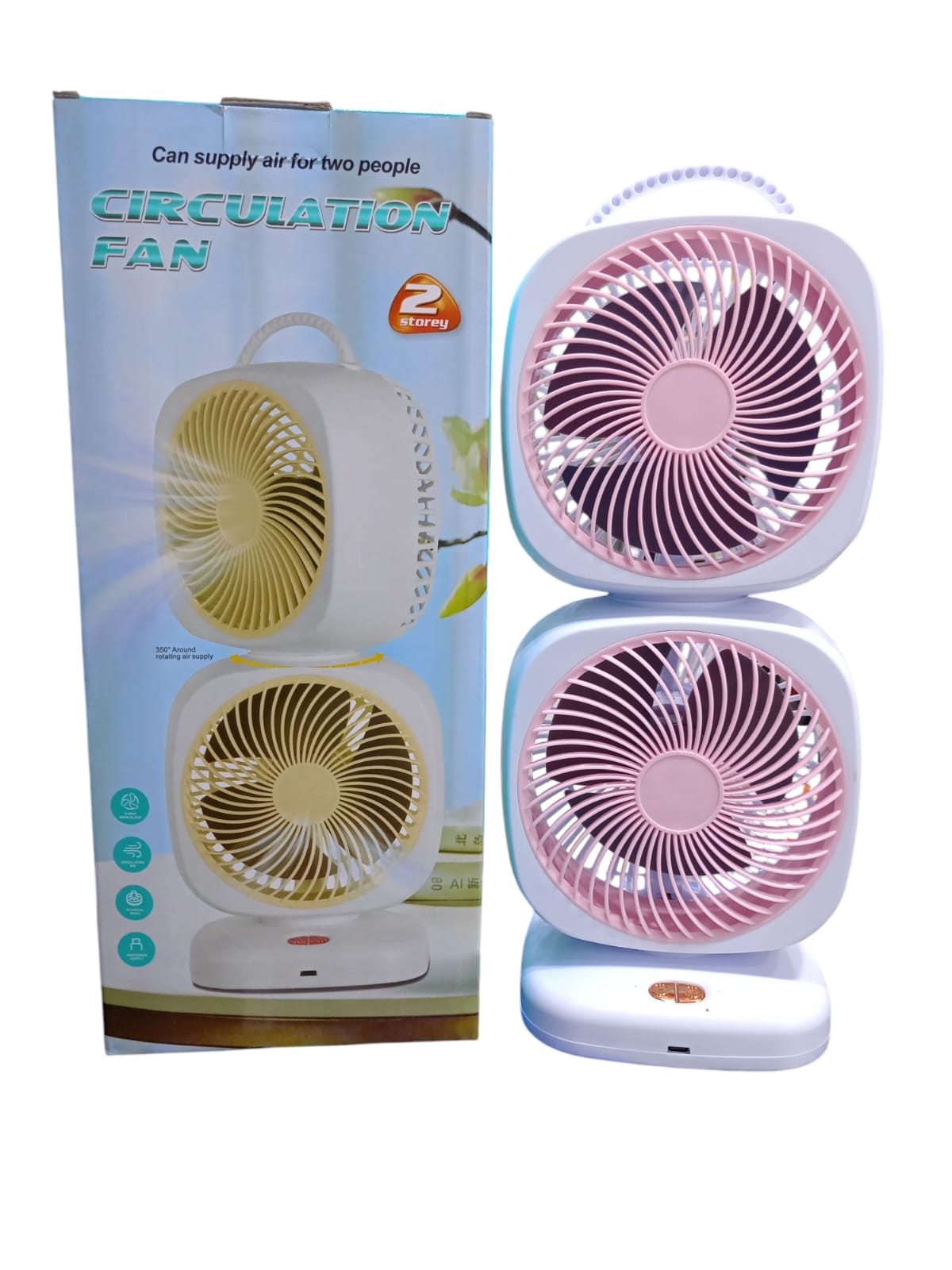 Rechargeable Rotating Dual Head Desk Fan