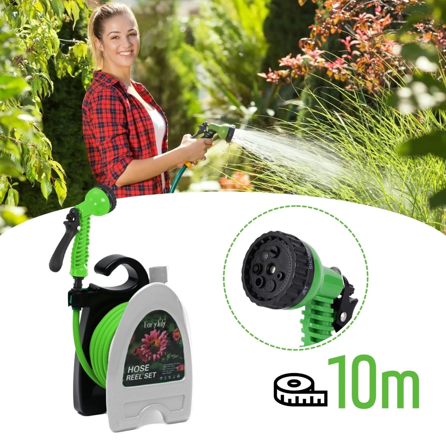 بكرة خرطوم حديقة صغيرة بطول 10 أمتار من أوائل يوليو
