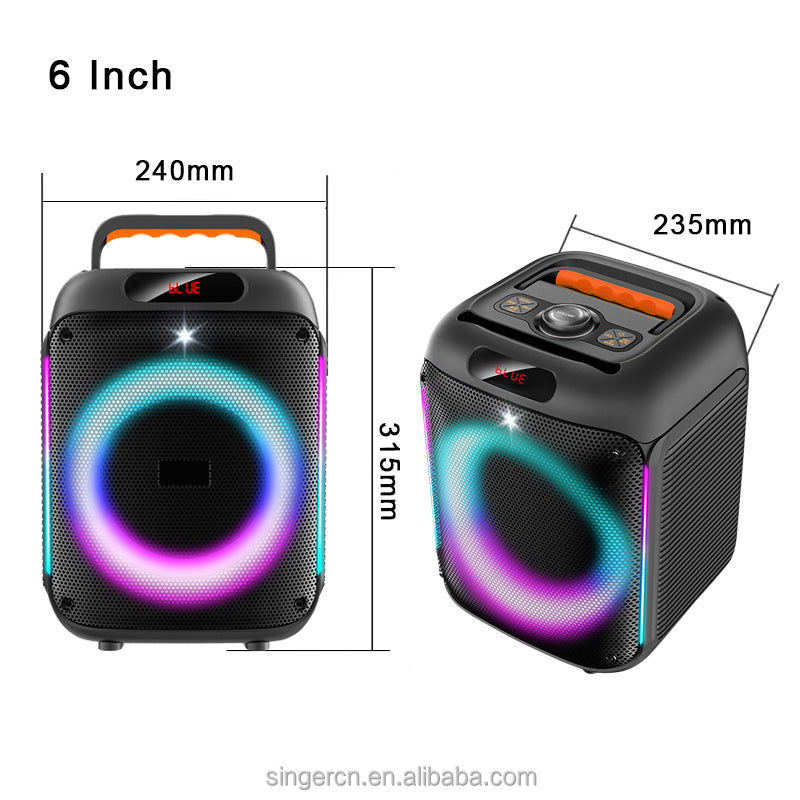 GY-601 6 Inch Stereo Portable Professional Wireless BT Big Speakers Outdoor Dj bluetooth Party Speaker With LED Light