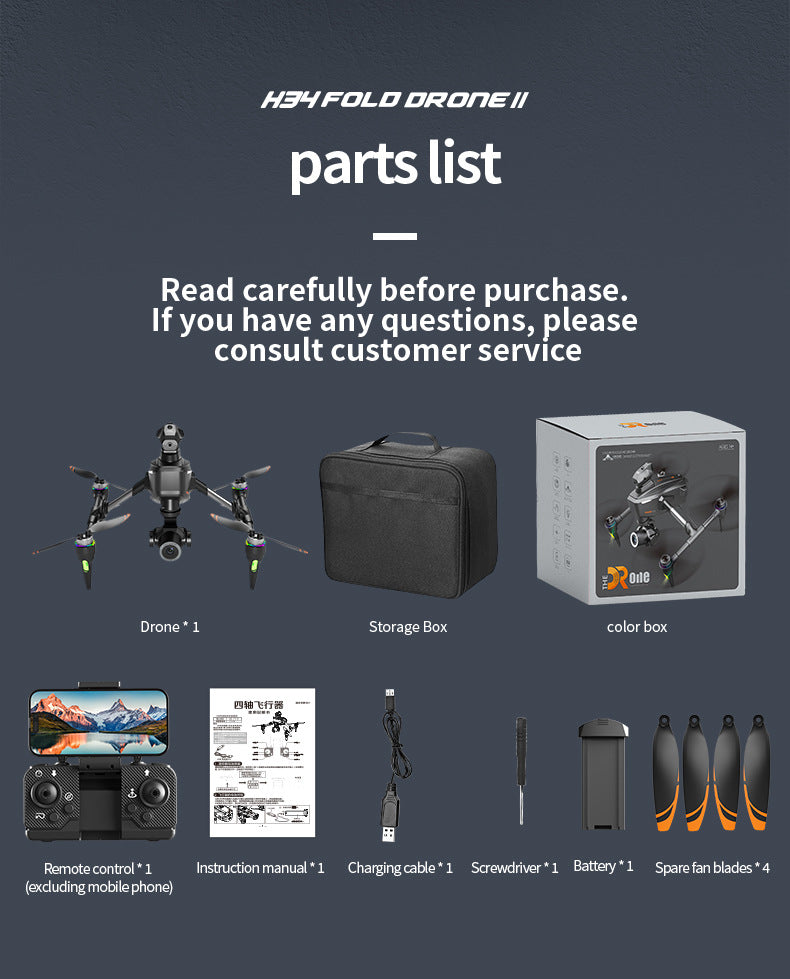 H34 Outdoor Beginner Drone 4k camera Gps Brushless Aircraft Triple Avoid Obstacles Fpv Mini Rc Fold Drone Professional