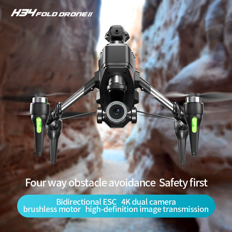 H34 Outdoor Beginner Drone 4k camera Gps Brushless Aircraft Triple Avoid Obstacles Fpv Mini Rc Fold Drone Professional