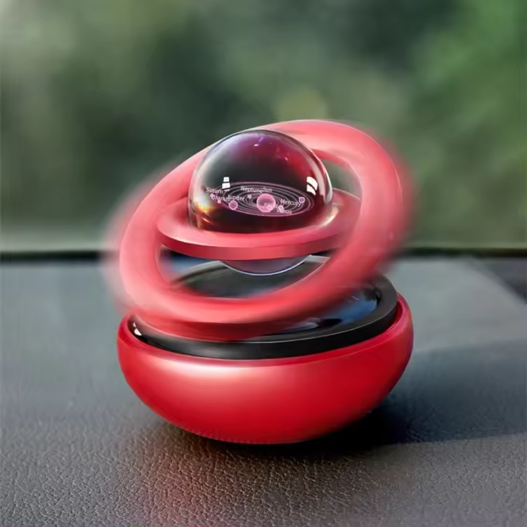 Car Solar Perfume Air Freshener Auto Rotation Double Ring Suspension Essential Oil Diffuser Aromatherapy