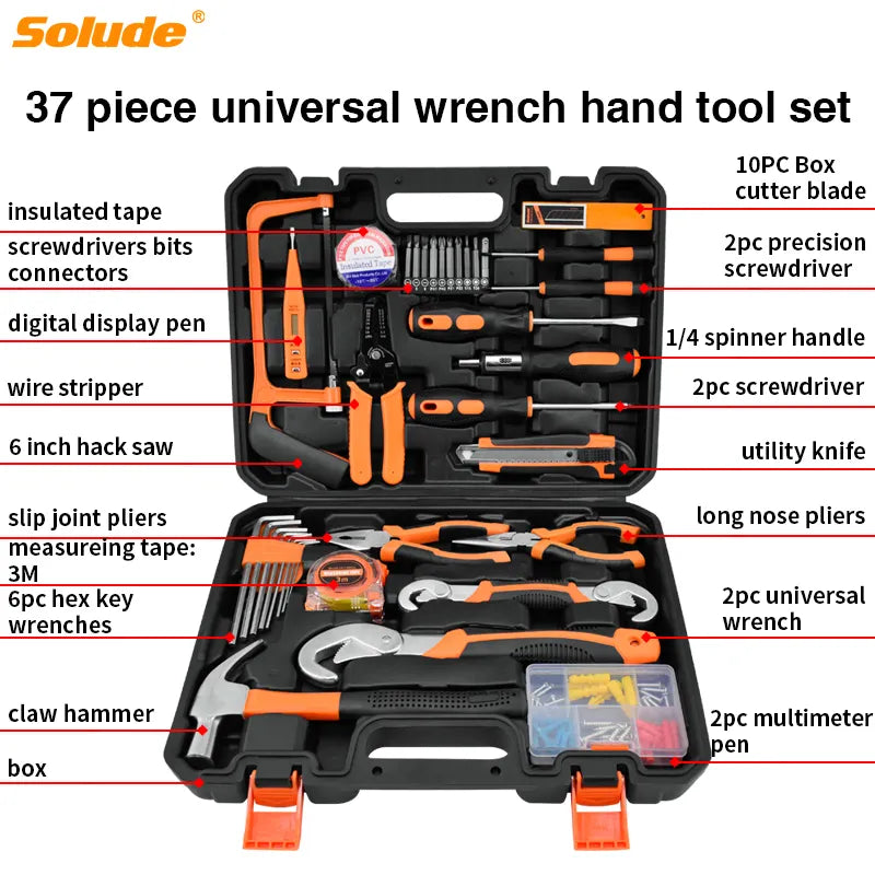 مجموعة أدوات كبيرة مكونة من 37 قطعة من Smart Tools، صندوق أدوات احترافي شديد التحمل، مجموعة أدوات إصلاح السيارات