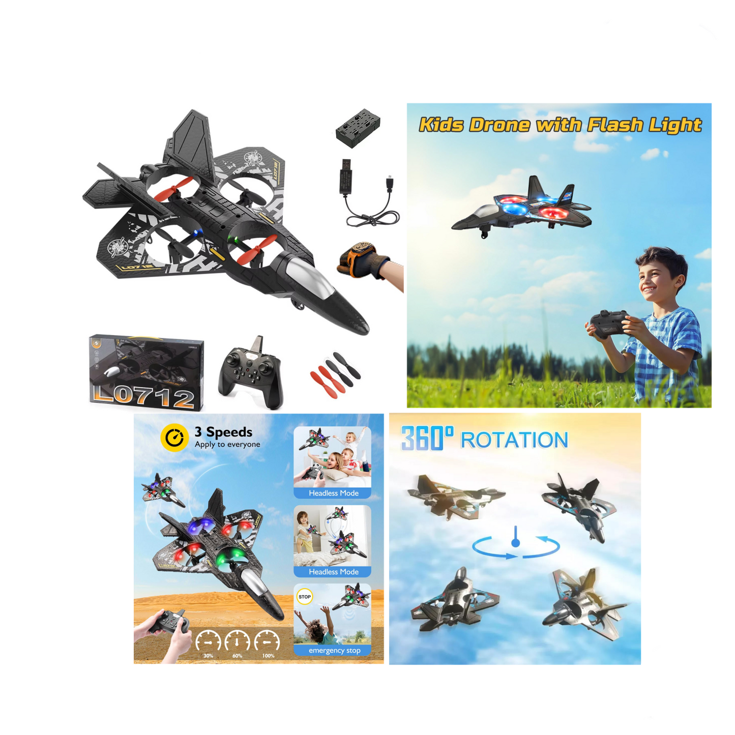 L0712 360 Degree Rolling Headless Mode Stunt Airplane Quadcopter