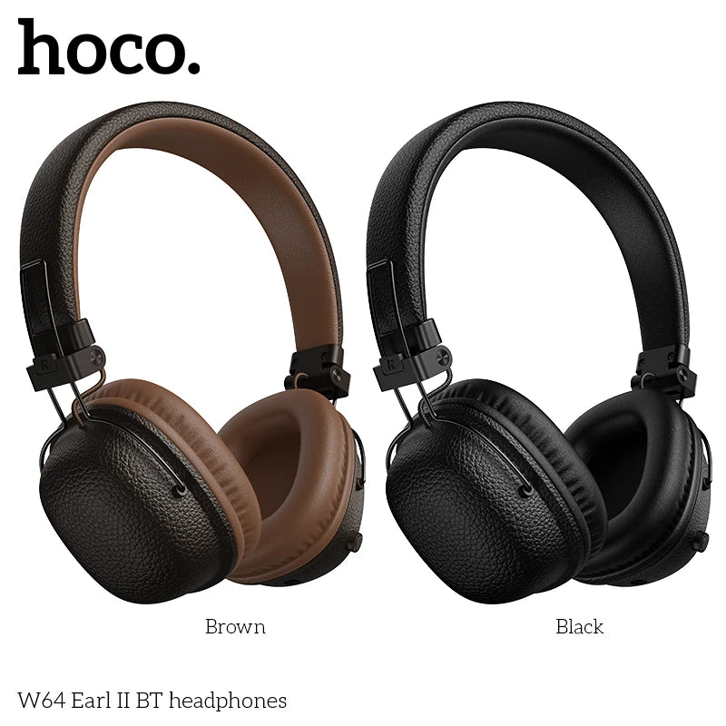سماعات رأس HOCO W64 فوق الأذن مزودة بتقنية البلوتوث 5.4، سماعات أذن كبيرة من الجلد، سماعات أذن قابلة للطي، سماعات رأس رياضية موسيقية مزودة بميكروفون