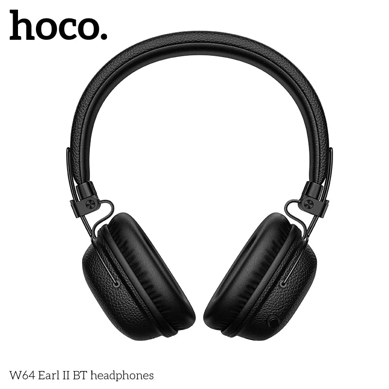 سماعات رأس HOCO W64 فوق الأذن مزودة بتقنية البلوتوث 5.4، سماعات أذن كبيرة من الجلد، سماعات أذن قابلة للطي، سماعات رأس رياضية موسيقية مزودة بميكروفون