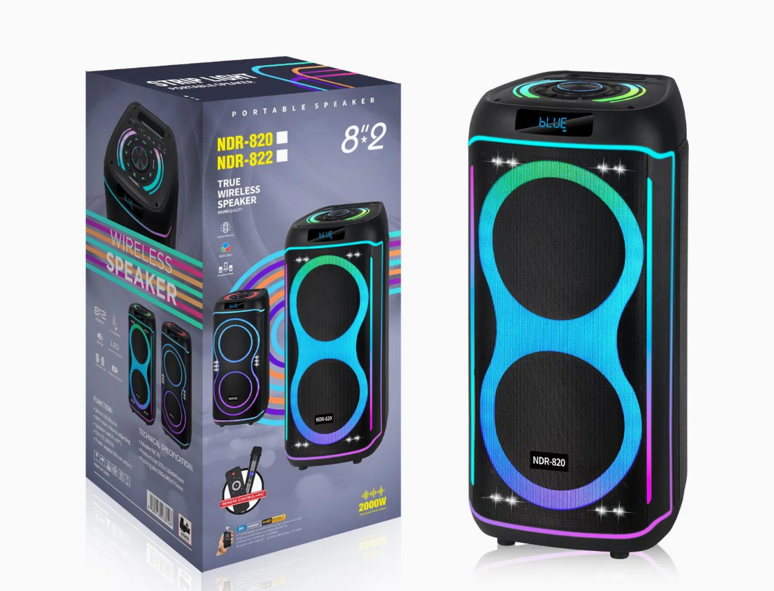 NDR-820 DUAL 8 Inch Bluetooth Party Wireless Karaoke Speaker