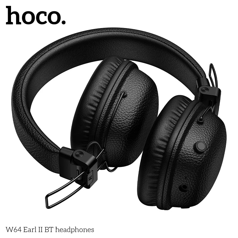 سماعات رأس HOCO W64 فوق الأذن مزودة بتقنية البلوتوث 5.4، سماعات أذن كبيرة من الجلد، سماعات أذن قابلة للطي، سماعات رأس رياضية موسيقية مزودة بميكروفون