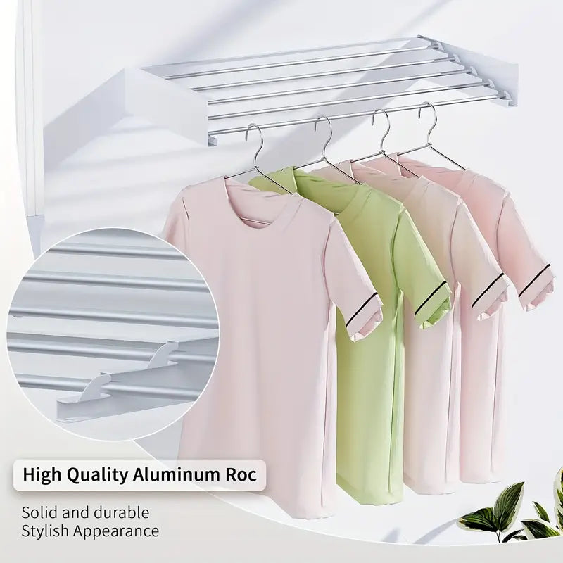 Wall Mounted Clothes Drying Rack 31.5", Foldable Wall Mount Laundry Rack Folding Indoor, Collapsible, Hidden Space Saver with Wall Template, 5 Rods