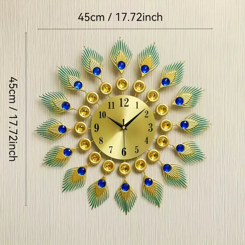 Peacock Design Crystal Metal Fancy Wall Clock