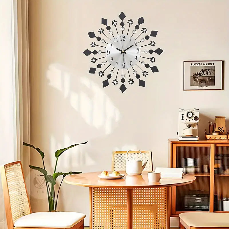 Diamond Flower Metal Fancy Wall Clock