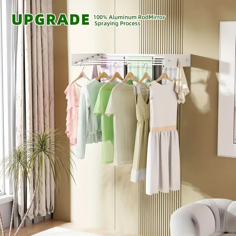 Wall Mounted Clothes Drying Rack 31.5", Foldable Wall Mount Laundry Rack Folding Indoor, Collapsible, Hidden Space Saver with Wall Template, 5 Rods