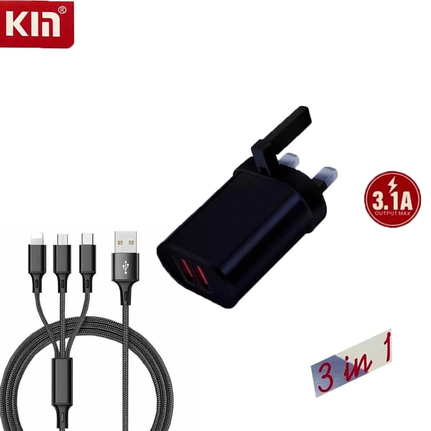 Kin 3 in 1 Cable Fast Charger