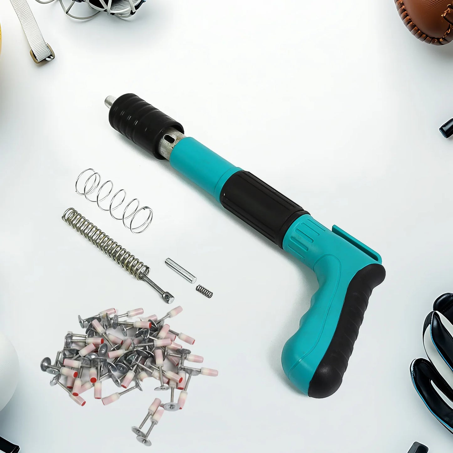 مسدس مسامير مع 20 مسمارًا دائريًا، مجموعات مسدسات مسامير خرسانية، مجموعة أدوات مسامير فولاذية يدوية قابلة للتعديل بخمس سرعات