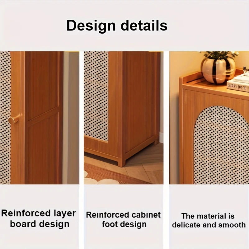 Wooden Shoe Rack with Mesh Door 9 Tiers