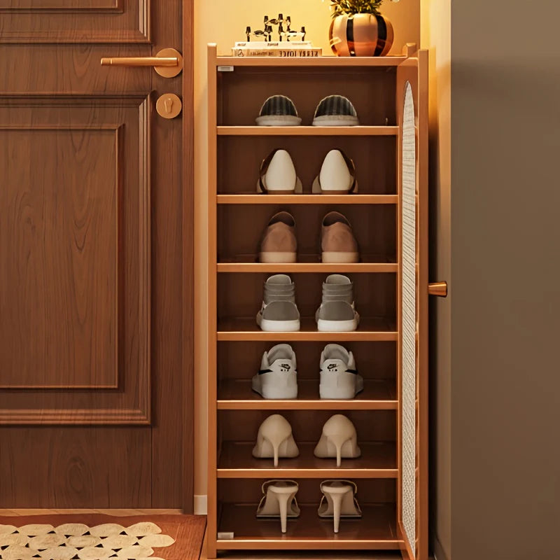 Wooden Shoe Rack with Mesh Door 9 Tiers