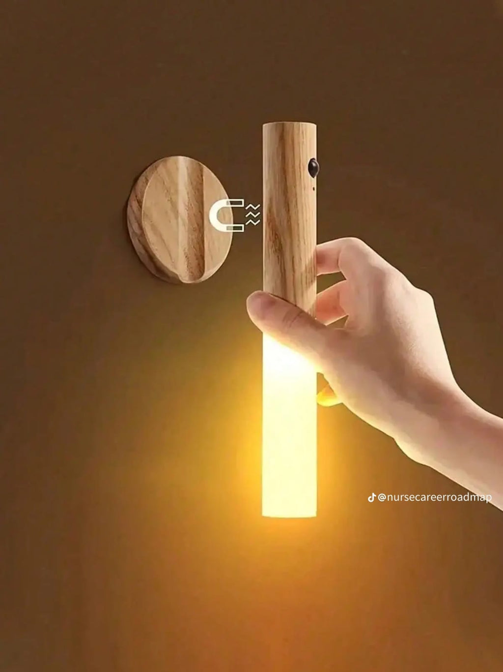 Motion Sensor Wall Lights Wood Battery Operated Magnetic USB Rechargeable Wireless Wall Lamp for Bedroom Hallway, Warm White 3000K