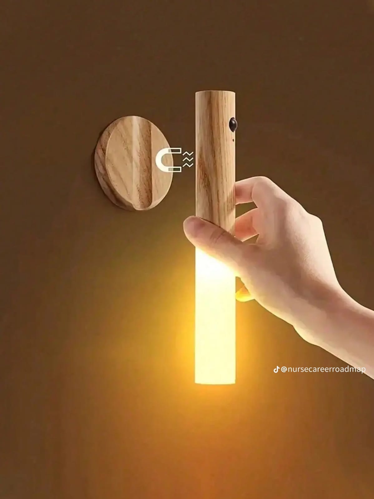 Motion Sensor Wall Lights Wood Battery Operated Magnetic USB Rechargeable Wireless Wall Lamp for Bedroom Hallway, Warm White 3000K