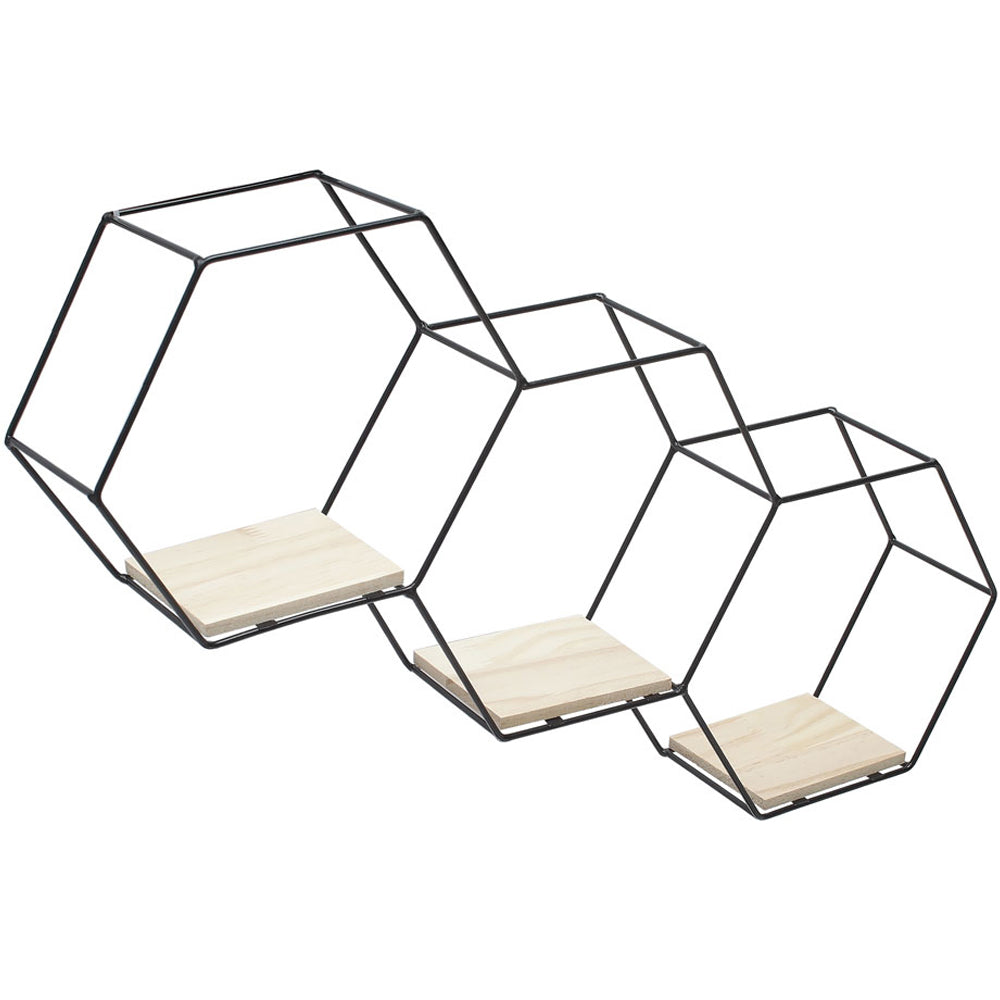Living and Home 3 Compartment Hexagon Wall Shelf with Iron Frame
