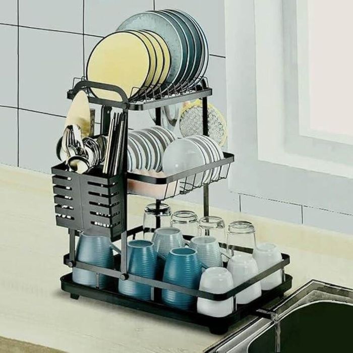 Dish Drying Rack - 3 Tier Dish Rack with Drain Spout, Rust Resistant Dish Drainer