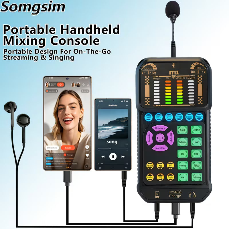 M1 Portable Handheld Sound Card with Microphone & Headphone