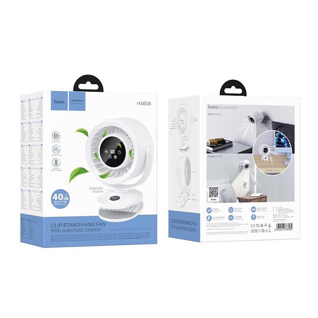 HOCO HX608 3‑in‑1 Automatic Rotating Clip Fan Table