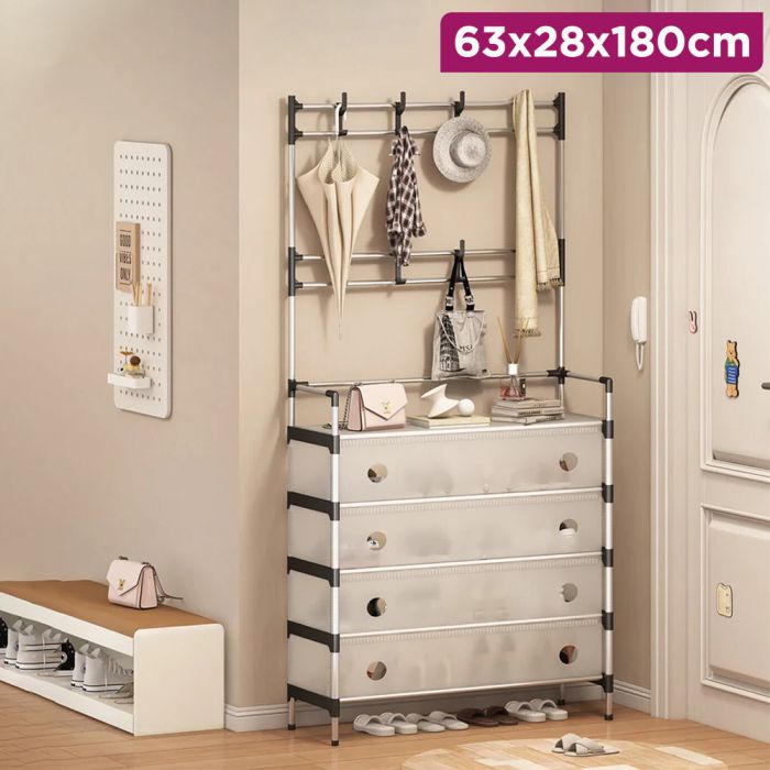 Metal Shoe Organizer, 5 Levels, with Side Hooks & Dust Cover