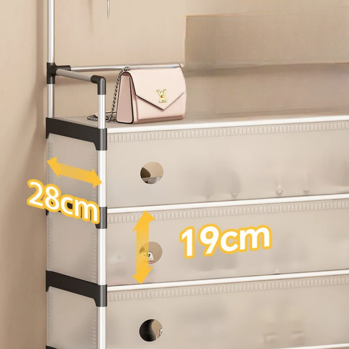 Metal Shoe Organizer, 5 Levels, with Side Hooks & Dust Cover