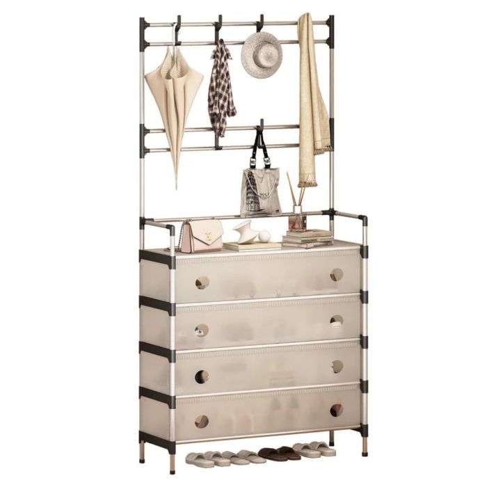 Metal Shoe Organizer, 5 Levels, with Side Hooks & Dust Cover